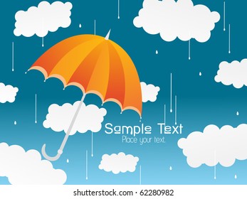 open orange umbrella isolated on rainy background