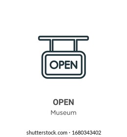 Open outline vector icon. Thin line black open icon, flat vector simple element illustration from editable museum concept isolated stroke on white background