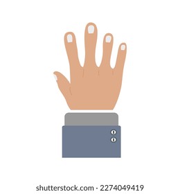 Öffnen Sie die ausgestreckte Hand und zeigen Sie fünf Finger. Cartoon Charakter Hand Goodwill Geste.