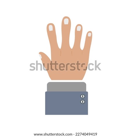 Open outstretched hand, showing five fingers. Cartoon character hand goodwill gesture.