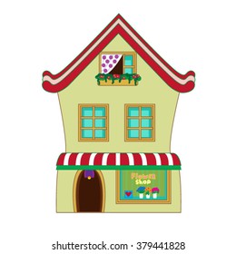 open own small business store fresh flowers in residential house with attic cartoon flat design vector illustration