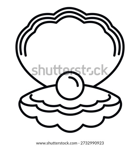 Open oyster seashell showing a single pearl line art