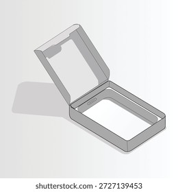 Abra a caixa de embalagem para o telefone . Modelo vazio de contêiner de cartão. Ilustração de vista superior 3d com sombra transportada isolada em branco. Espaço em branco dentro do modelo de pacote. Objeto de vetor realista de close-up