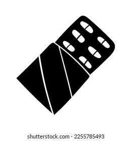 Open pack of pill capsule blisters silhouette vector illustration. Isolated on white background