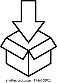 Open package with arrow logo delivery or downloading icon black and white vector illustration