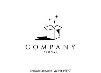 Open package box logo design decorated with stars in line art design style