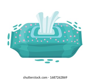 Open Package of Wet Wipes or Tissues Isolated on White Background Vector Illustration