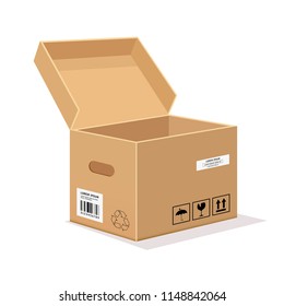 Open Packaging Box brown color, isolated on white background, vector illustration