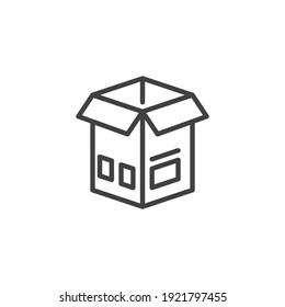Open packaging box line icon. linear style sign for mobile concept and web design. Logistics delivery box outline vector icon. Outbox symbol, logo illustration. Vector graphics