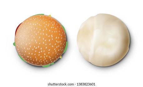 Open And Packed Tasty Burger On White Background. EPS10 Vector