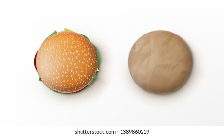 Open And Packed Tasty Burger On White Background. EPS10 Vector