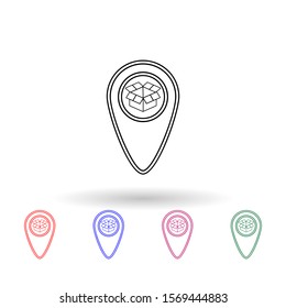 Open packing box on pin multi color icon. Simple thin line, outline vector of logistic icons for ui and ux, website or mobile application