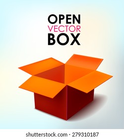 Open packing box of red color on a bright background