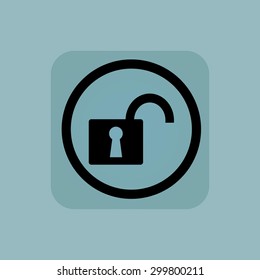 Open padlock in circle, in square, on pale blue background
