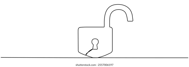 Open padlock continuous line drawing. Unlocked security symbol. Vector illustration isolated on white.