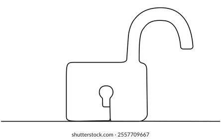 Open padlock continuous line drawing. Unlocked security symbol. Vector illustration isolated on white.