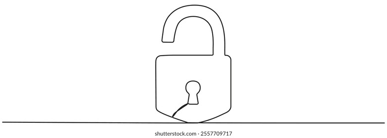 Open padlock continuous line drawing. Unlocked security symbol. Vector illustration isolated on white.