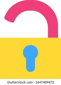 Open padlock flat vector icon. Openness, extraversion symbol. Security, password illustration