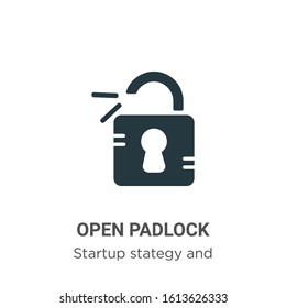 Open padlock glyph icon vector on white background. Flat vector open padlock icon symbol sign from modern startup stategy and success collection for mobile concept and web apps design.