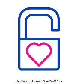 Open padlock with heart shape. Concept of love, relationship, and security.