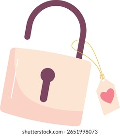 Open Padlock with Heart Tag Illustration