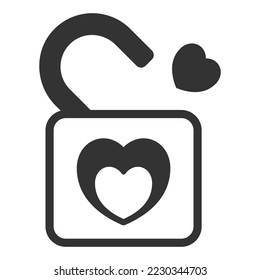 Open padlock with hearts - icon, illustration on white background, glyph style