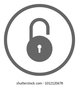 Open padlock icon in circle. Vector.