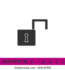 Open padlock icon flat. Black pictogram on white background. Vector illustration symbol and bonus button