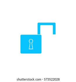 Open padlock icon flat. Blue pictogram on white background. Vector illustration symbol