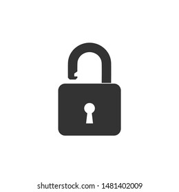 Open padlock icon isolated. Lock symbol. Flat design. Vector Illustration