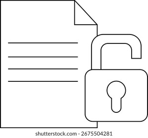 open padlock icon and paper icon with white background.with black lines