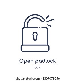 open padlock icon from startup stategy and success outline collection. Thin line open padlock icon isolated on white background.
