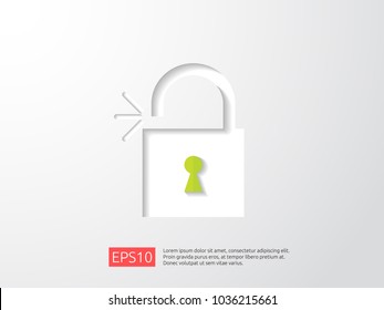 open padlock icon vector illustration. lock access warning alert security banner concept. safe secure of personal access, user authorization, VPN internet protection.