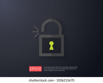 open padlock icon vector illustration. lock access warning alert security banner concept. safe secure of personal access, user authorization, VPN internet protection.