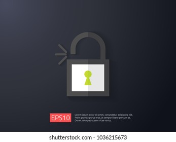open padlock icon vector illustration. lock access warning alert security banner concept. safe secure of personal access, user authorization, VPN internet protection.