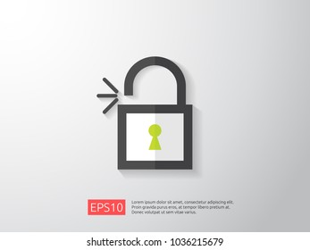 open padlock icon vector illustration. lock access warning alert security banner concept. safe secure of personal access, user authorization, VPN internet protection.