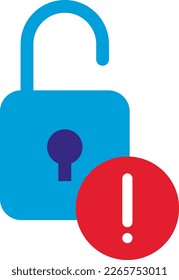 Open padlock illustration. Security issues. Insecure password alert. Security failure.