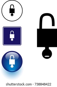 open padlock and key symbol sign and button