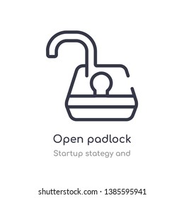 open padlock outline icon. isolated line vector illustration from startup stategy and collection. editable thin stroke open padlock icon on white background