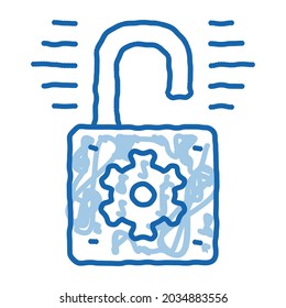 open padlock sketch icon vector. Hand drawn blue doodle line art open padlock sign. isolated symbol illustration