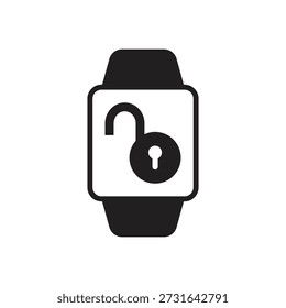Open padlock symbol on digital wrist watch screen interface