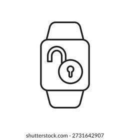 Open padlock symbol on digital wrist watch screen interface