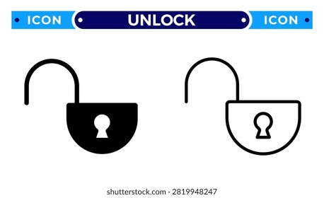 Open Padlock Unlock Icon Set in Solid and Outline Style, Keyhole, Unlocked Access, Disabled Security, Open Access, Unrestricted Vector Symbol for UI, App and Web Design