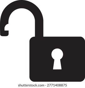 Open padlock, unlocked, security, access granted icon.