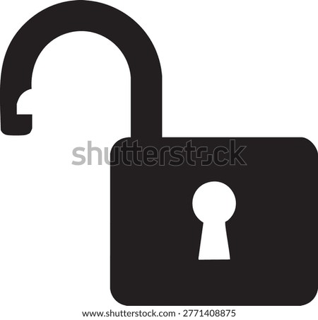 Open padlock, unlocked, security, access granted icon.