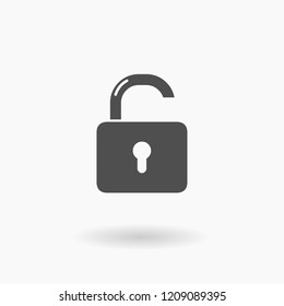Open Padlock vector Icon Illustration silhouette.