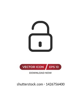 Open padlock vector icon in modern design style for web site and mobile app