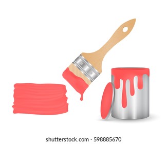 Open paint cans, brush with dripping paint and smear red