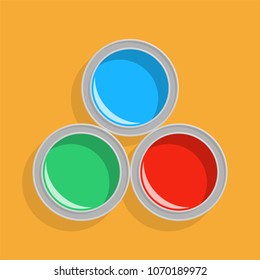 Open paint cans, top view. Vector illustration in a flat style