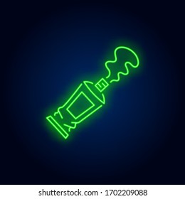 Open paint tube neon sign. Painting and art supplies design. Night bright neon sign, colorful billboard, light banner. Vector illustration in neon style.
